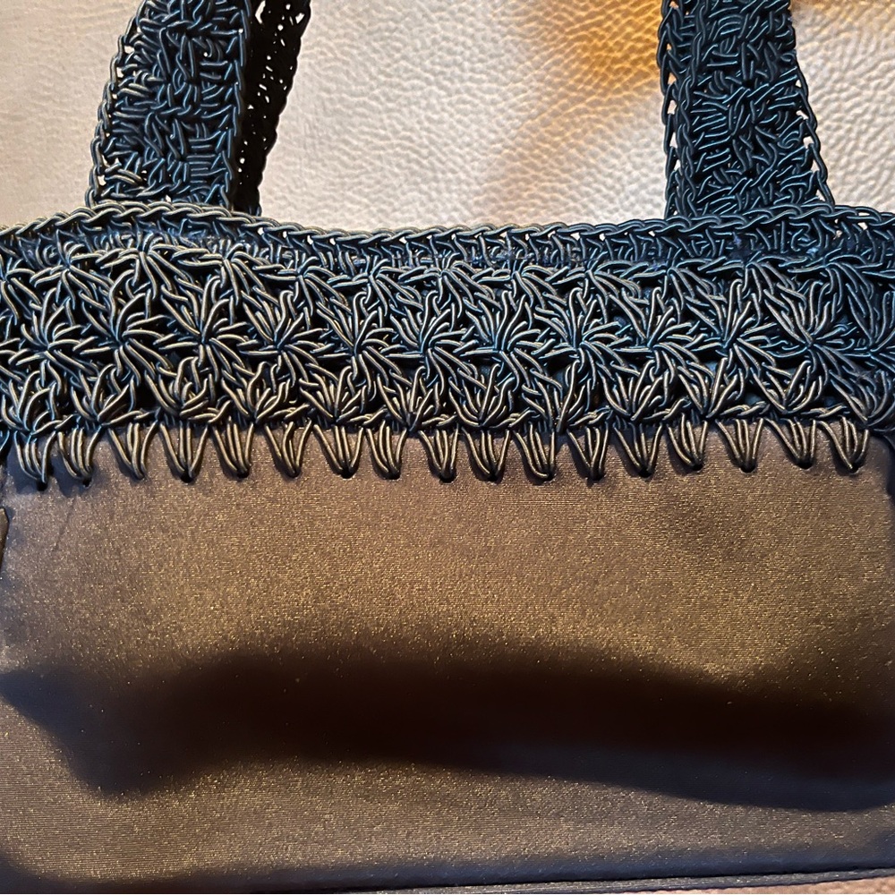 Black mini bag purse with crochet like detail. - Picture 3 of 3